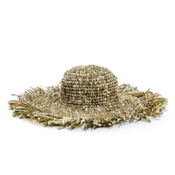 Anthropologie Lusana Raffia fiesta hat green cream one size new